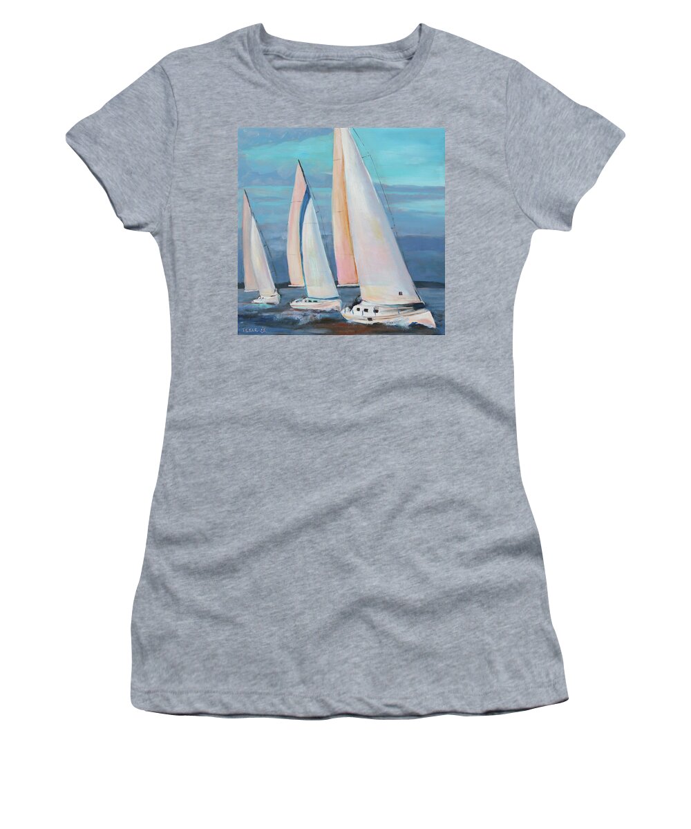 Sailboat Women's T-Shirt featuring the painting Homeward Bound by Trina Teele