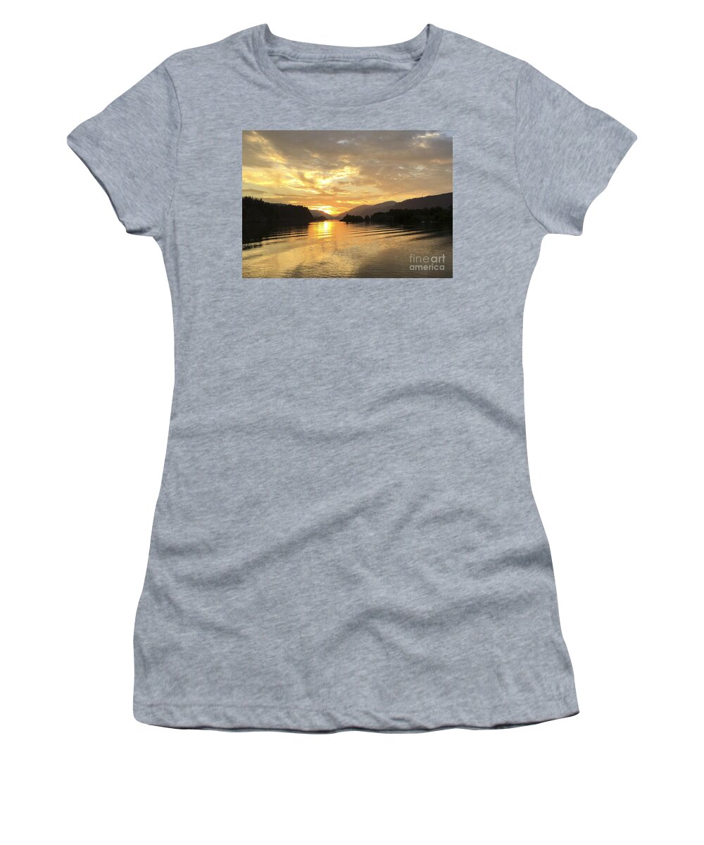 Hood River Women's T-Shirt featuring the photograph Hood River Golden Sunset by Charlene Mitchell