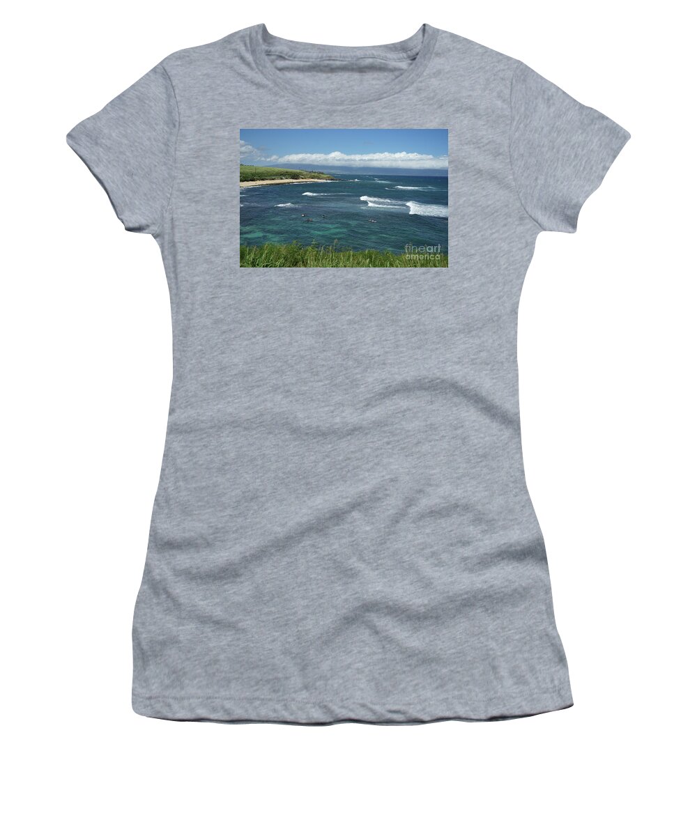 Hookipa Beach Women's T-Shirt featuring the photograph Ho'okipa Beach View from Ho'okipa Beach Park Hana Maui by Peter Dang