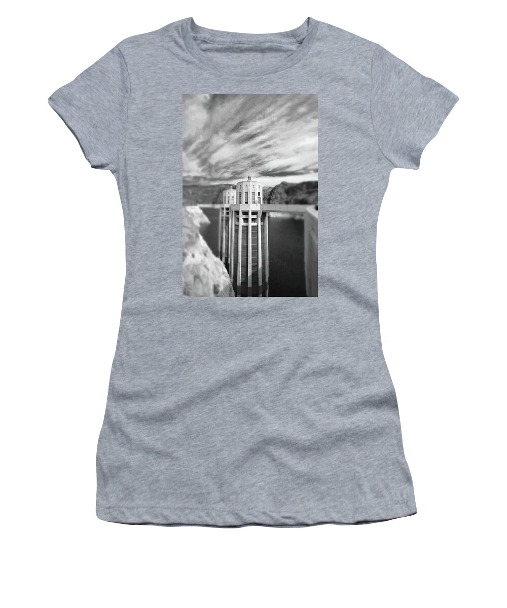 Hoover Dam Intake Towers Women's T-Shirt featuring the photograph Hoover Dam Intake Towers No. 1-1 by Sandy Taylor