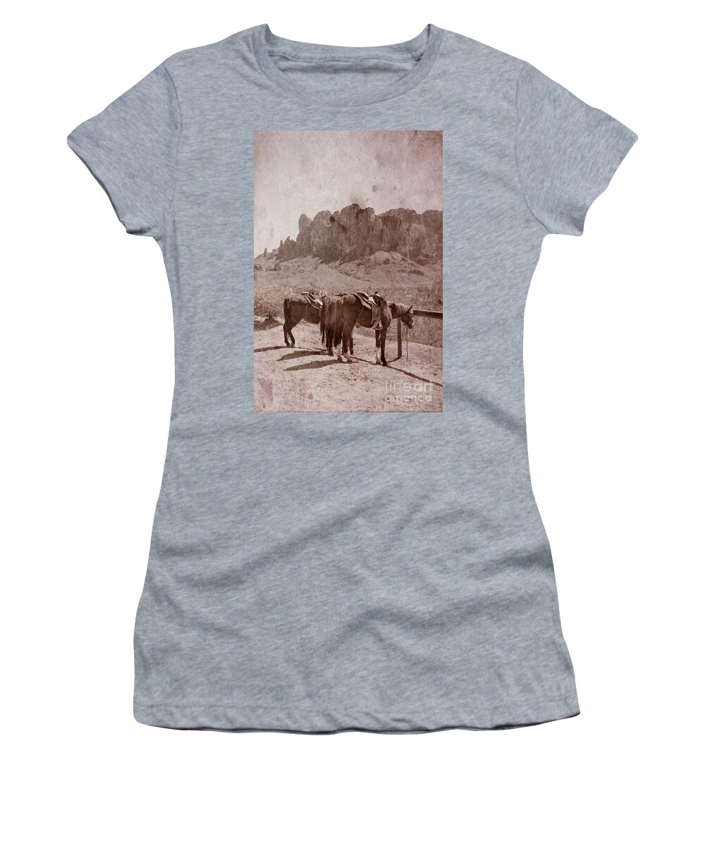 Horses Women's T-Shirt featuring the photograph Horses by Superstition Mountains by Jill Battaglia