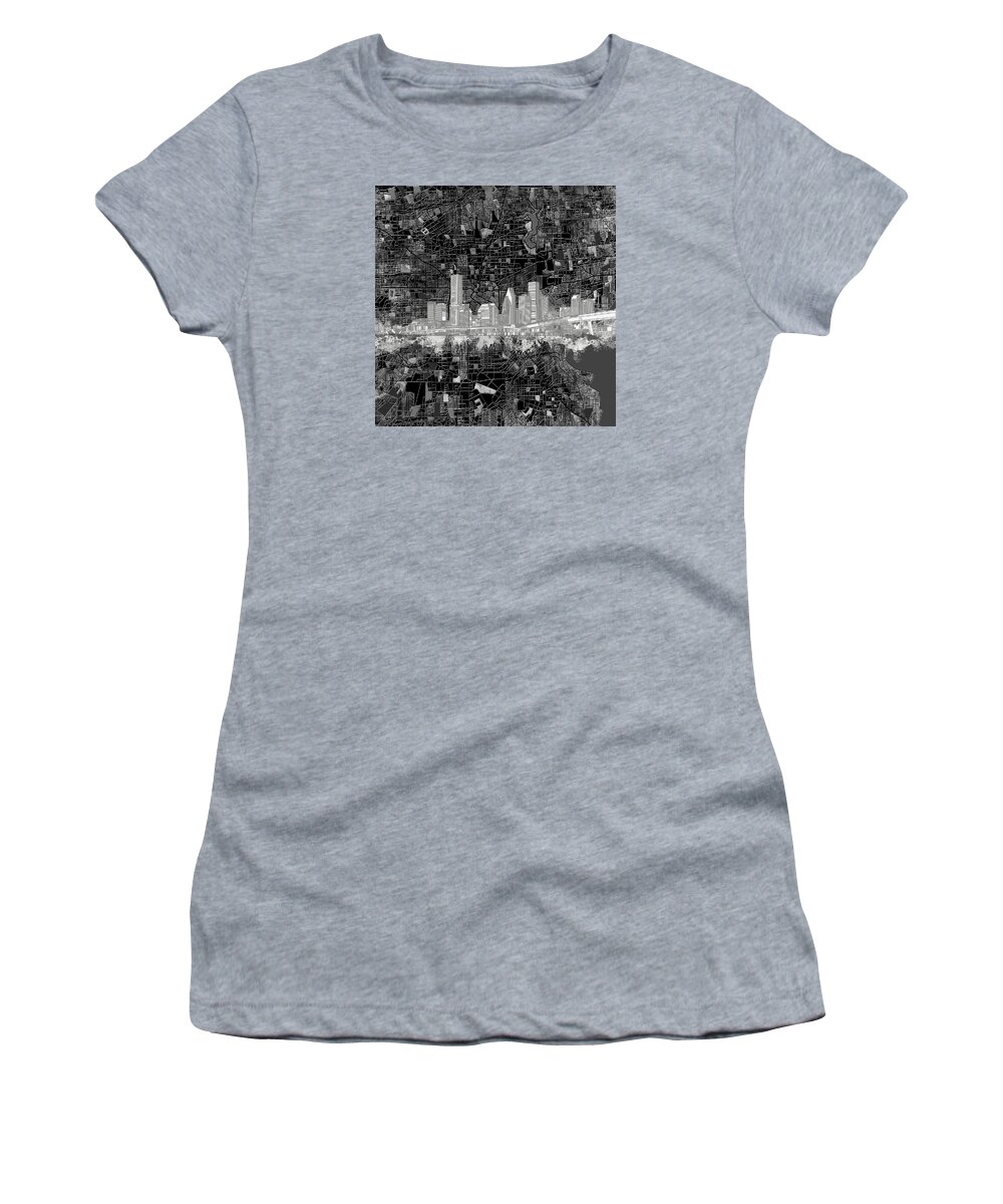 Houston Women's T-Shirt featuring the painting Houston Skyline Map 11 by Bekim M