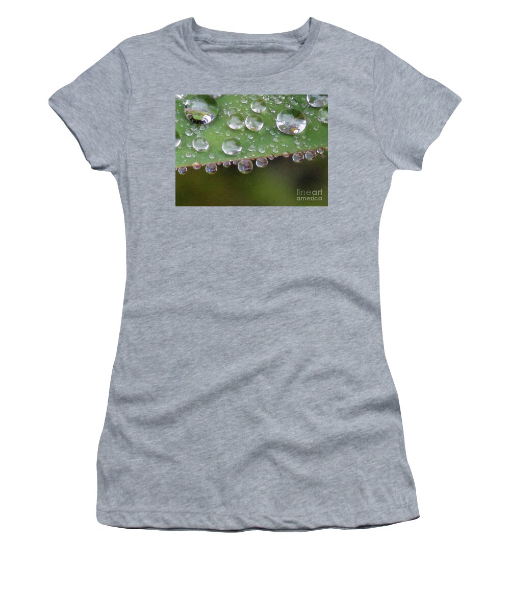 Water Women's T-Shirt featuring the photograph How Many Raindrops Can A Leaf Holds. by Kim Tran