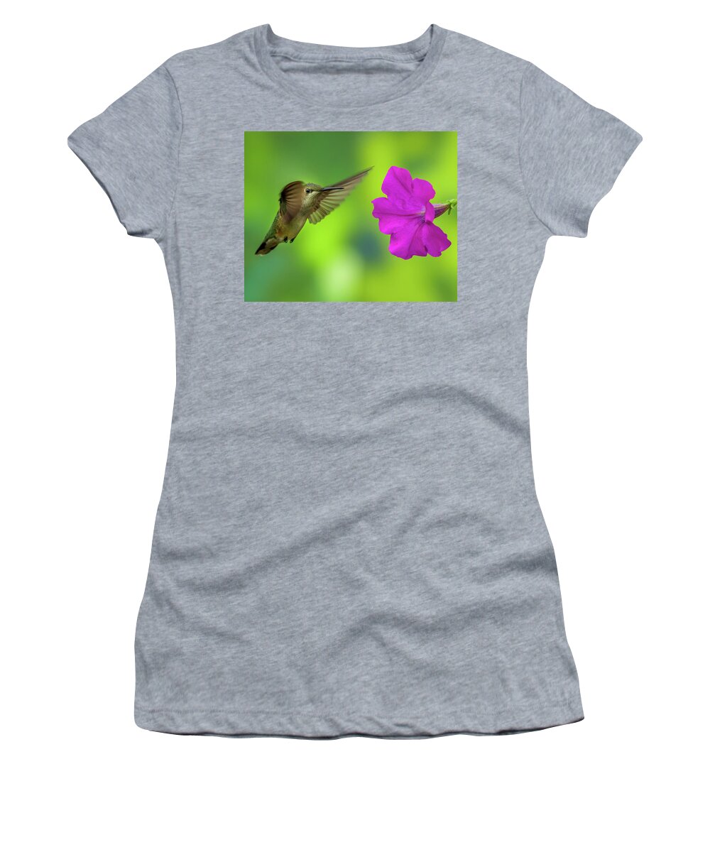 Hummingbird Women's T-Shirt featuring the photograph Hummingbird and Flower by Allin Sorenson