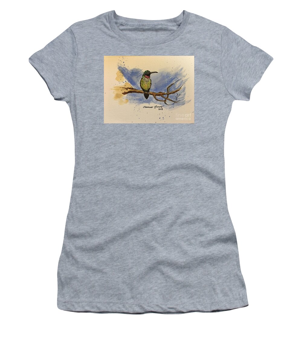 Hummingbird Women's T-Shirt featuring the painting Hummingbird at rest by Thomas Janos