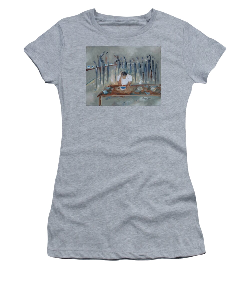 Abstract Women's T-Shirt featuring the painting Hungry and Homeless by Judith Rhue