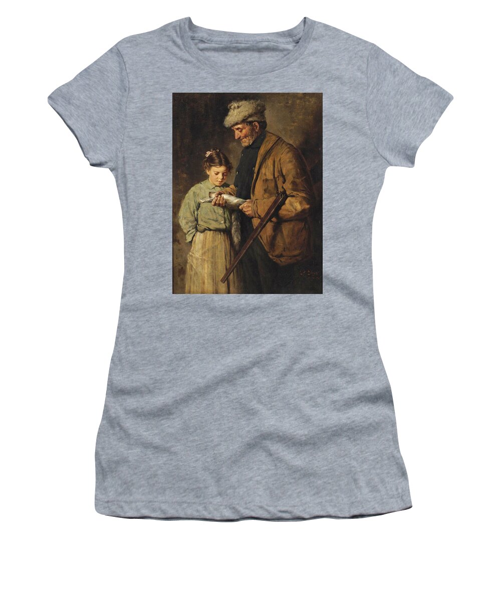 Lawrence Carmichael Earle Women's T-Shirt featuring the painting Hunter with Young Girl by Lawrence Carmichael Earle