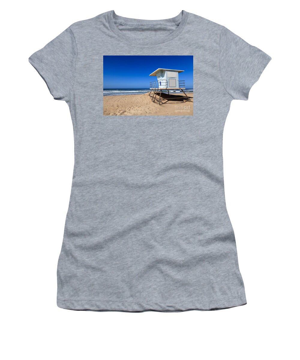 America Women's T-Shirt featuring the photograph Huntington Beach Lifeguard Tower Photo by Paul Velgos