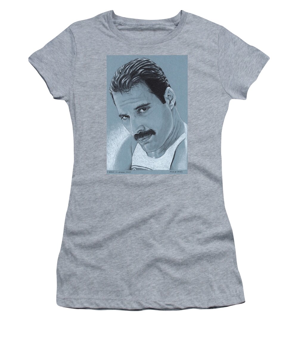 Celebrity Women's T-Shirt featuring the drawing I want to Break Free by Rob De Vries