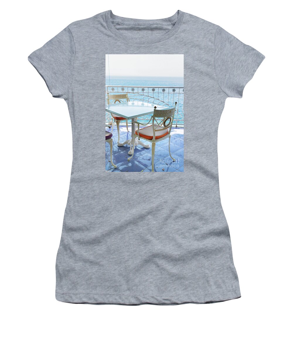 Amalfi Women's T-Shirt featuring the photograph Amalfi Coast Cafe by Anastasy Yarmolovich