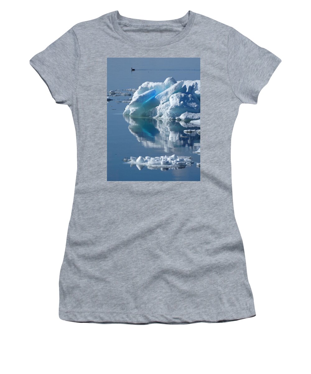Ice Shove Women's T-Shirt featuring the photograph Ice Shove Reflection by David T Wilkinson