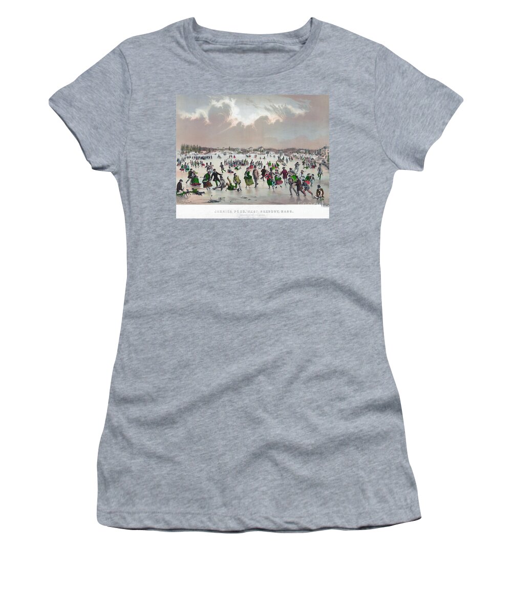 1859 Women's T-Shirt featuring the painting ICE SKATING, c1859 by Granger