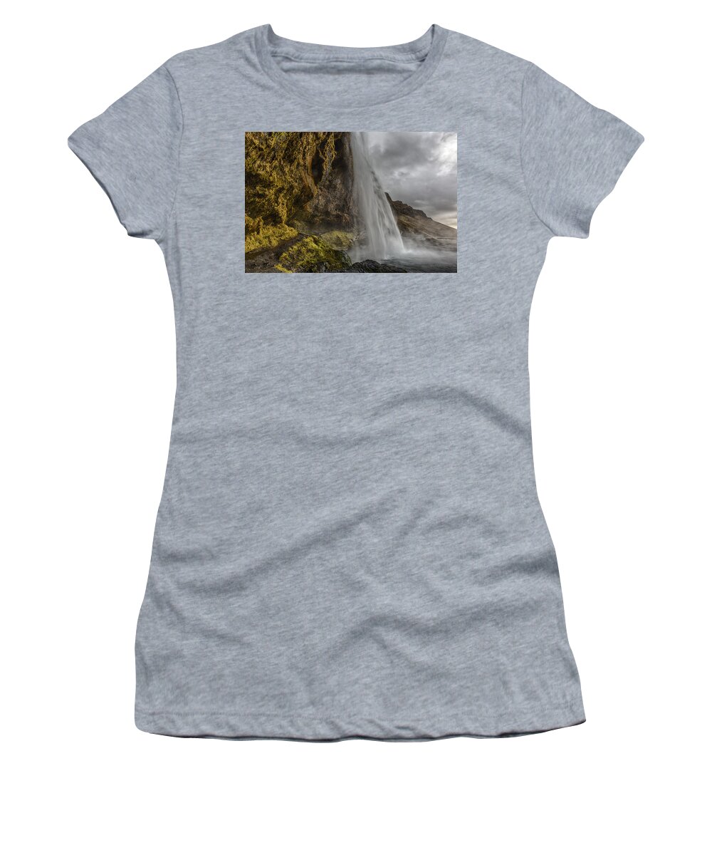 Seljalandsfoss Waterfall Women's T-Shirt featuring the photograph Iceland Waterfall by Kathy Adams Clark