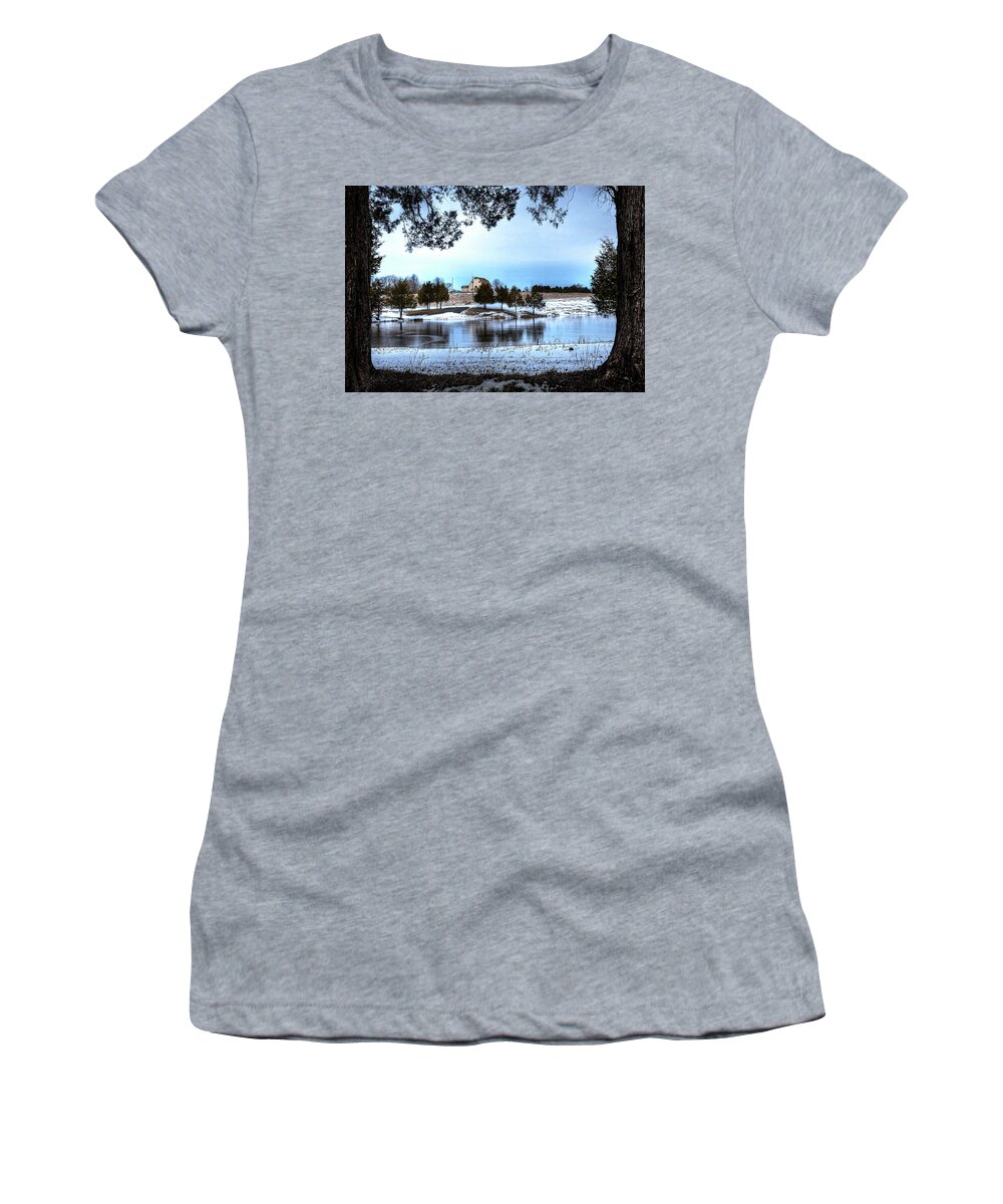 Barn Women's T-Shirt featuring the photograph Icy Barn by Ronda Ryan