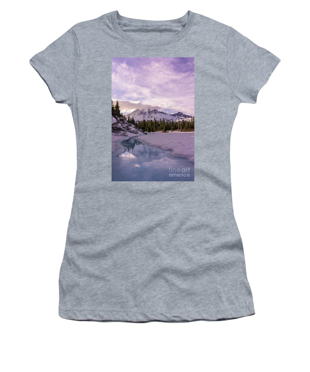 Mount Rainier Women's T-Shirt featuring the photograph Icy Rainier Reflection by Mike Reid