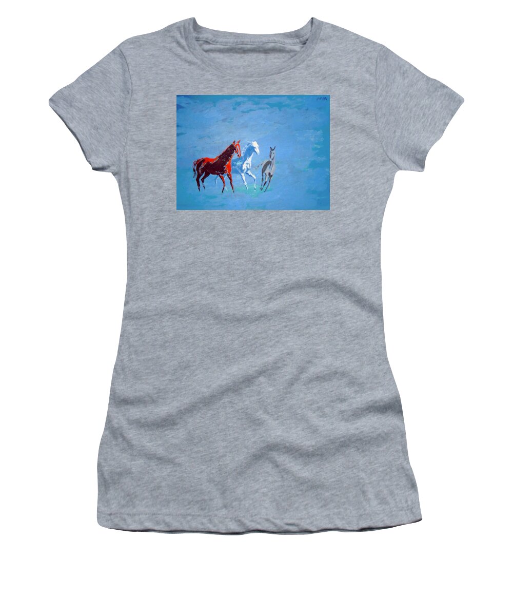 Horses Women's T-Shirt featuring the painting Il futuro ci viene incontro by Enrico Garff