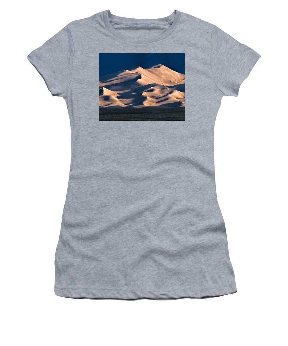 Sunrise Women's T-Shirt featuring the photograph Illuminated Sand Dunes by Alana Thrower