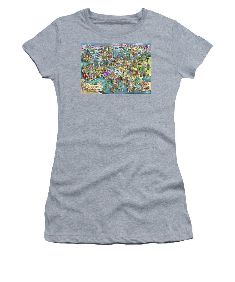 Europe Women's T-Shirt featuring the painting Illustrated Map of Europe by Maria Rabinky