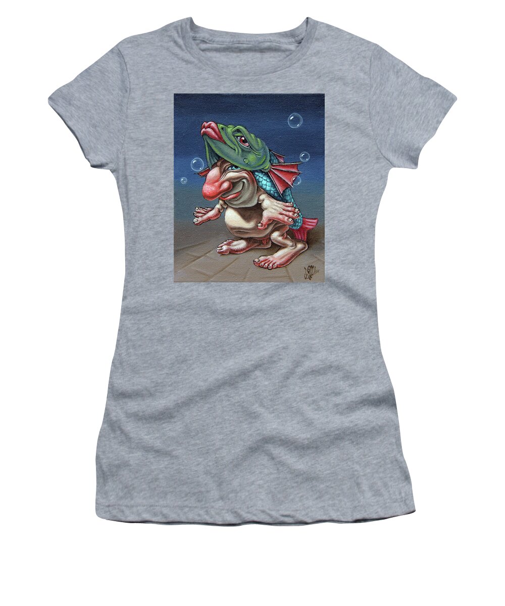 Painting Women's T-Shirt featuring the painting In a Fish Suit. by Victor Molev