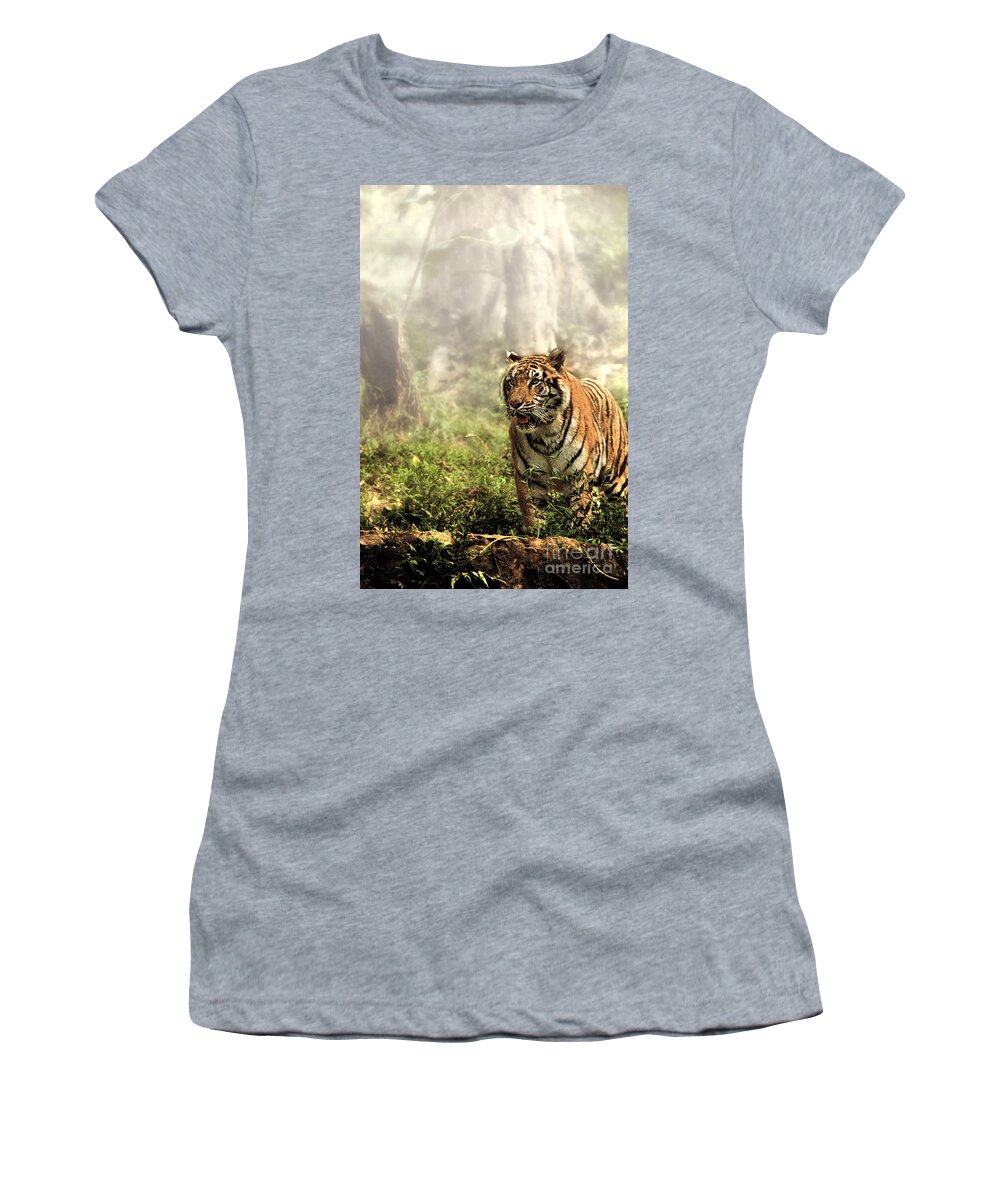 Tiger Women's T-Shirt featuring the photograph In The Attacking Mood by Charuhas Images