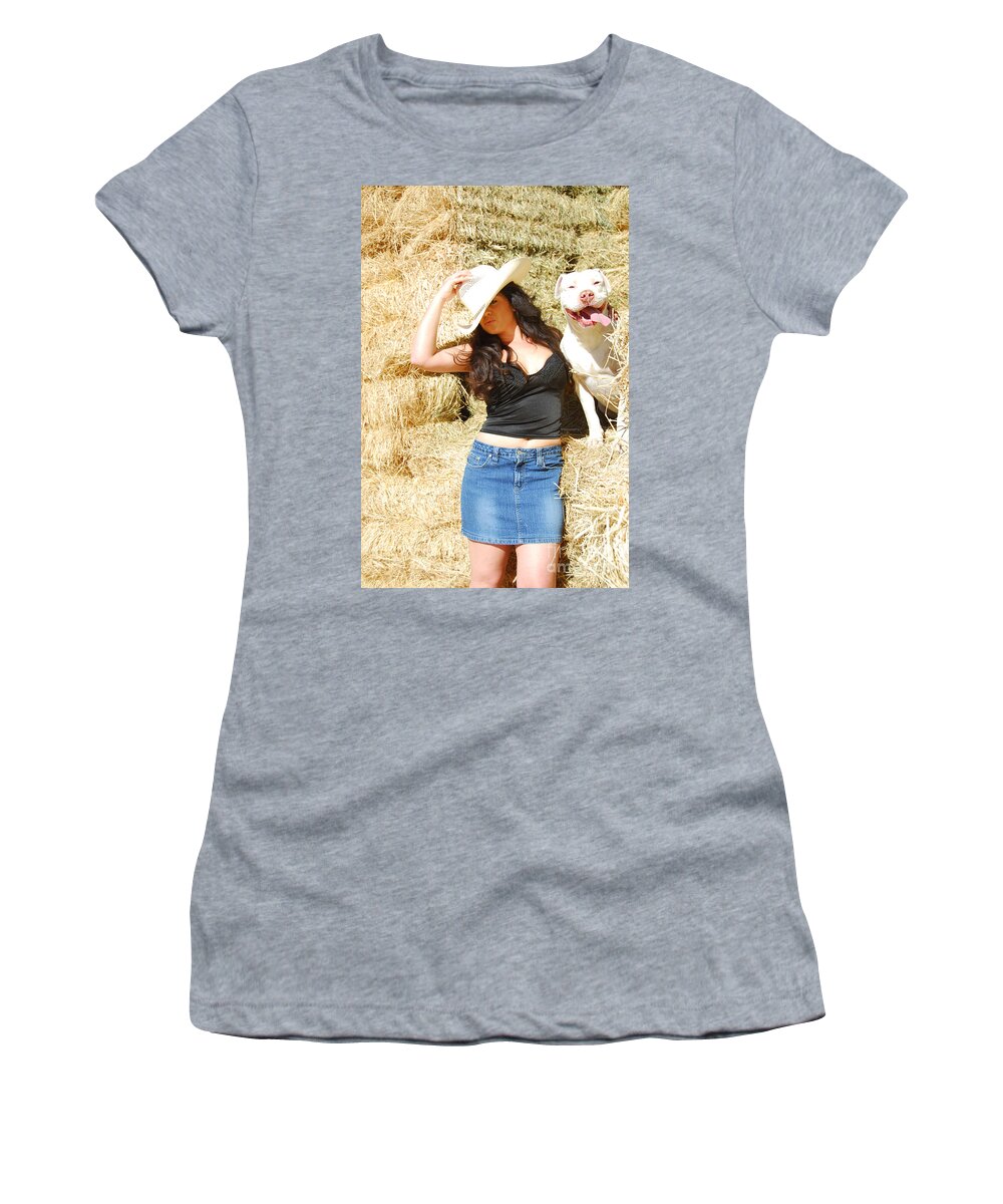 Glamour Photographs Women's T-Shirt featuring the photograph In the haystack by Robert WK Clark