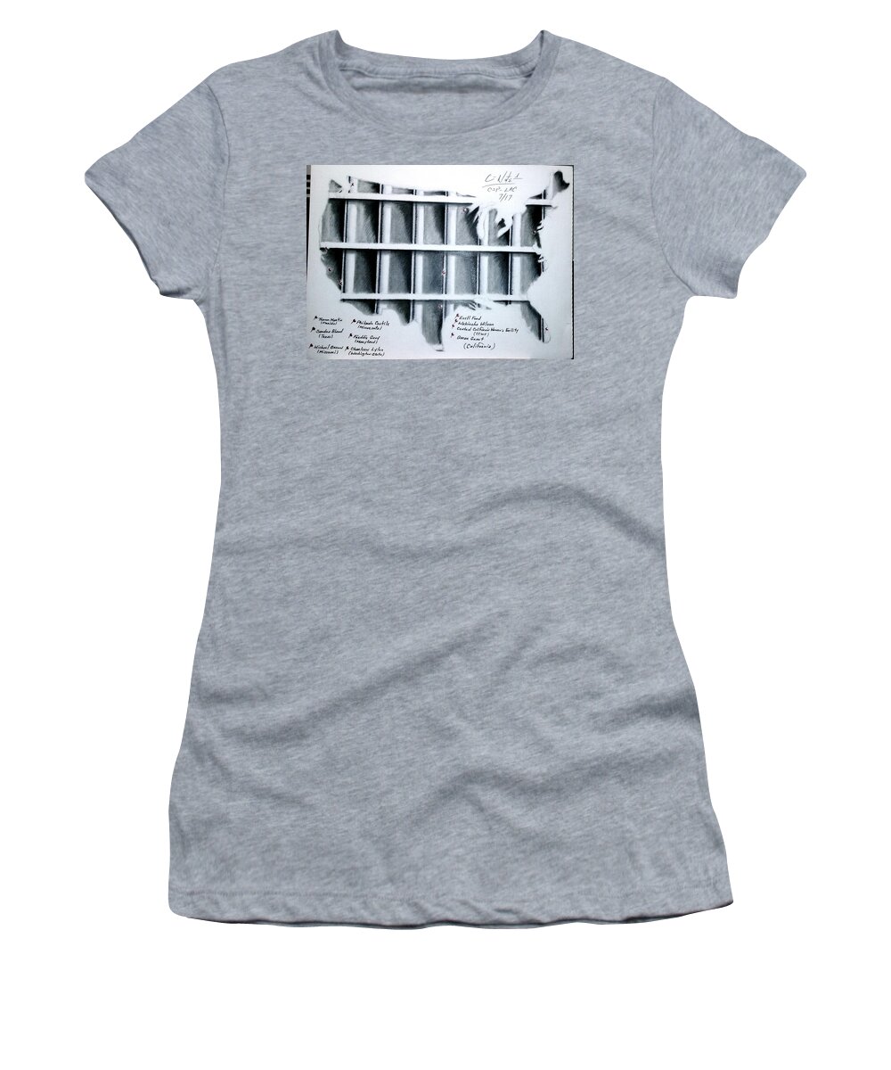 Black Art Women's T-Shirt featuring the drawing Incarceration Nation by Donald Cnote Hooker
