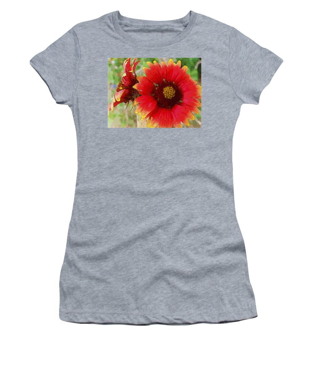 Botanical Women's T-Shirt featuring the mixed media Indian Blanket Flowers by Shelli Fitzpatrick