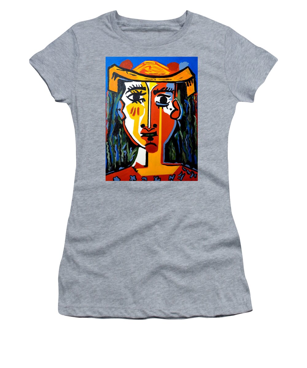 Indian One Picasso Women's T-Shirt featuring the painting Indian One Picasso by Nora Shepley