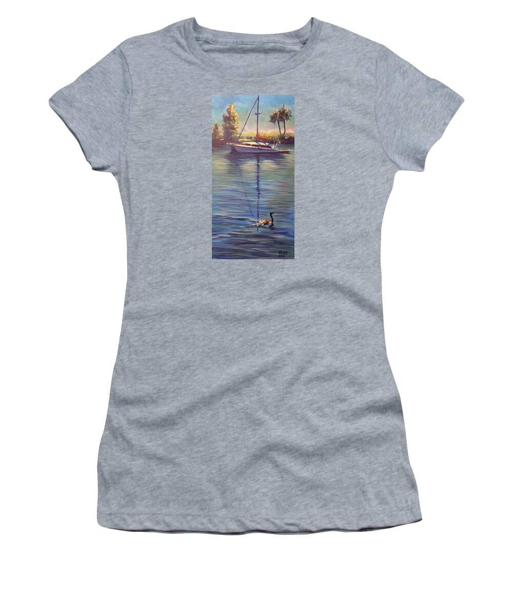 Sailboat Women's T-Shirt featuring the painting Indian River Lagoon 1,Sailboat by Gretchen Ten Eyck Hunt