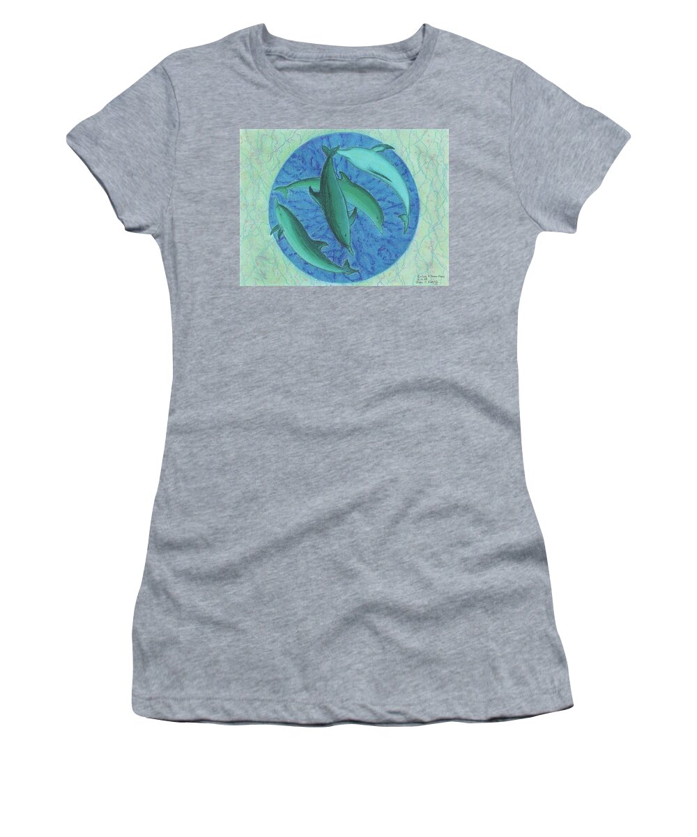 Dolphins Women's T-Shirt featuring the pastel Infinity 5 Forever Peace by Anne Katzeff