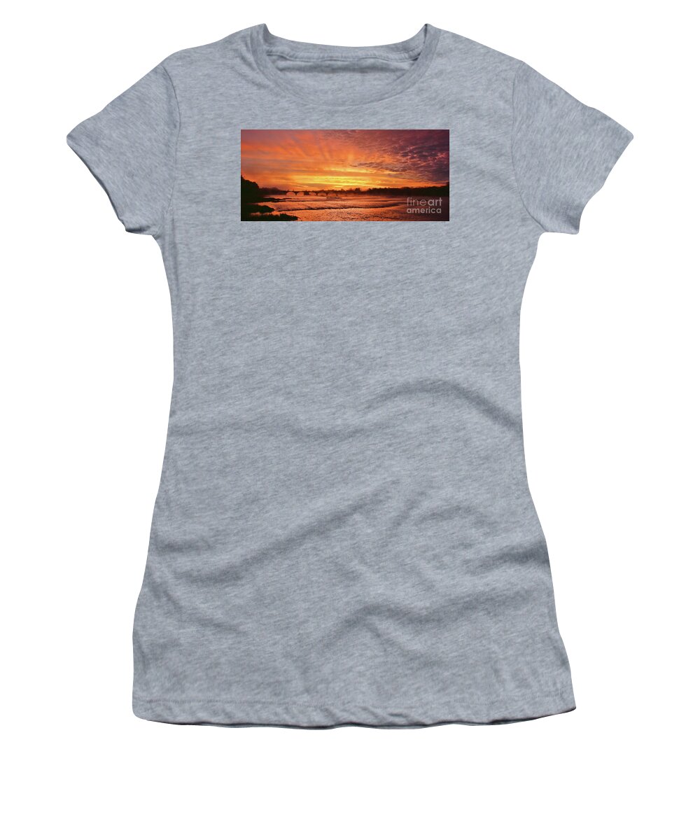 Interurban Bridge Women's T-Shirt featuring the photograph Interurban Sunrise 5920 by Jack Schultz