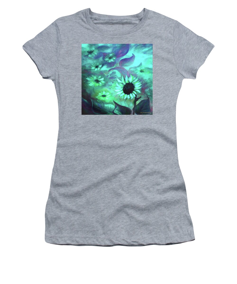 Flower Women's T-Shirt featuring the painting Into the Turquoise Field by Gina De Gorna