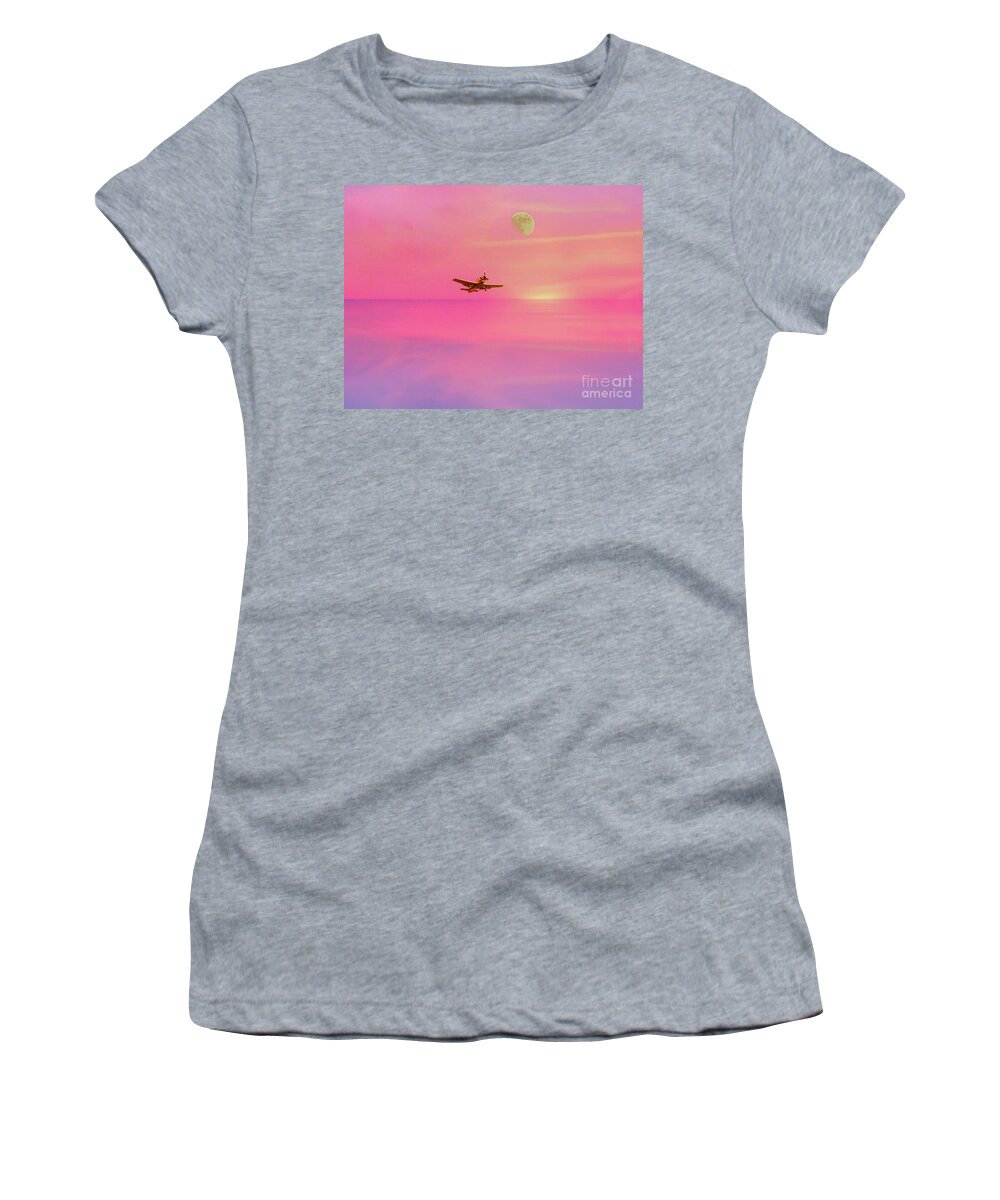 Plane Women's T-Shirt featuring the photograph Into The Wild Pink Yonder by Al Bourassa