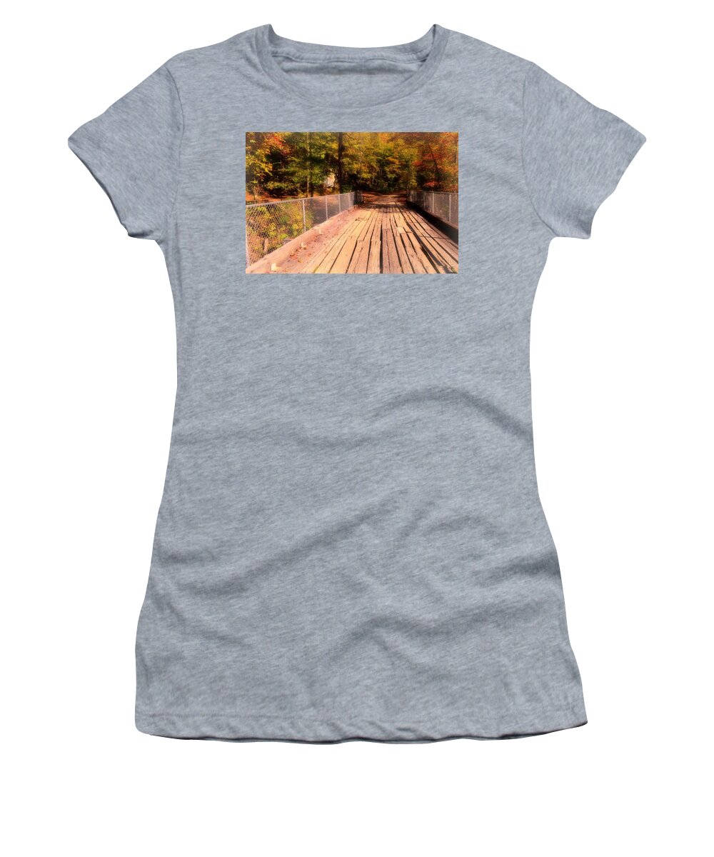 Nature Footpath Women's T-Shirt featuring the photograph Into the Woods we Go by Stacie Siemsen