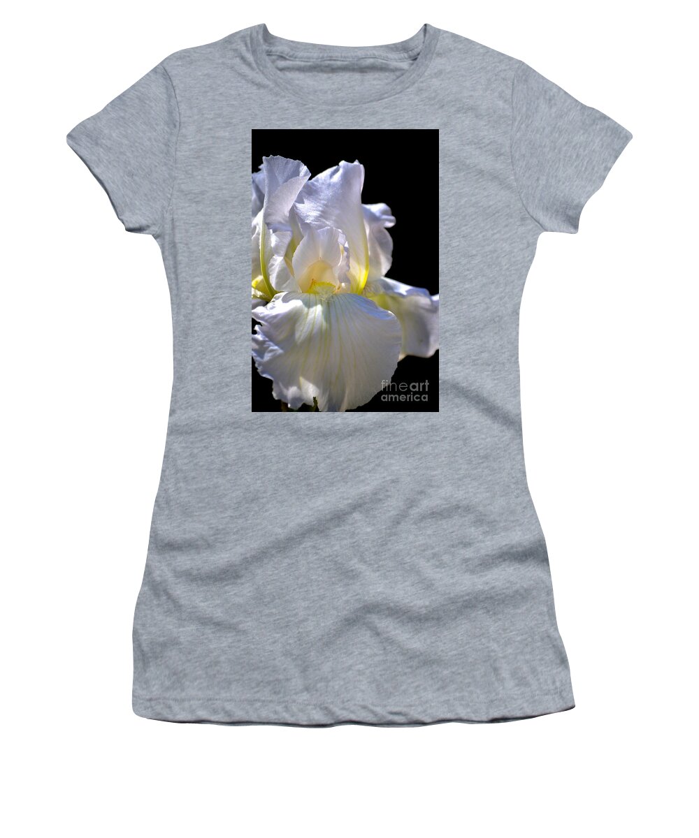 White Iris Women's T-Shirt featuring the photograph Iris Delicacy by Deb Halloran