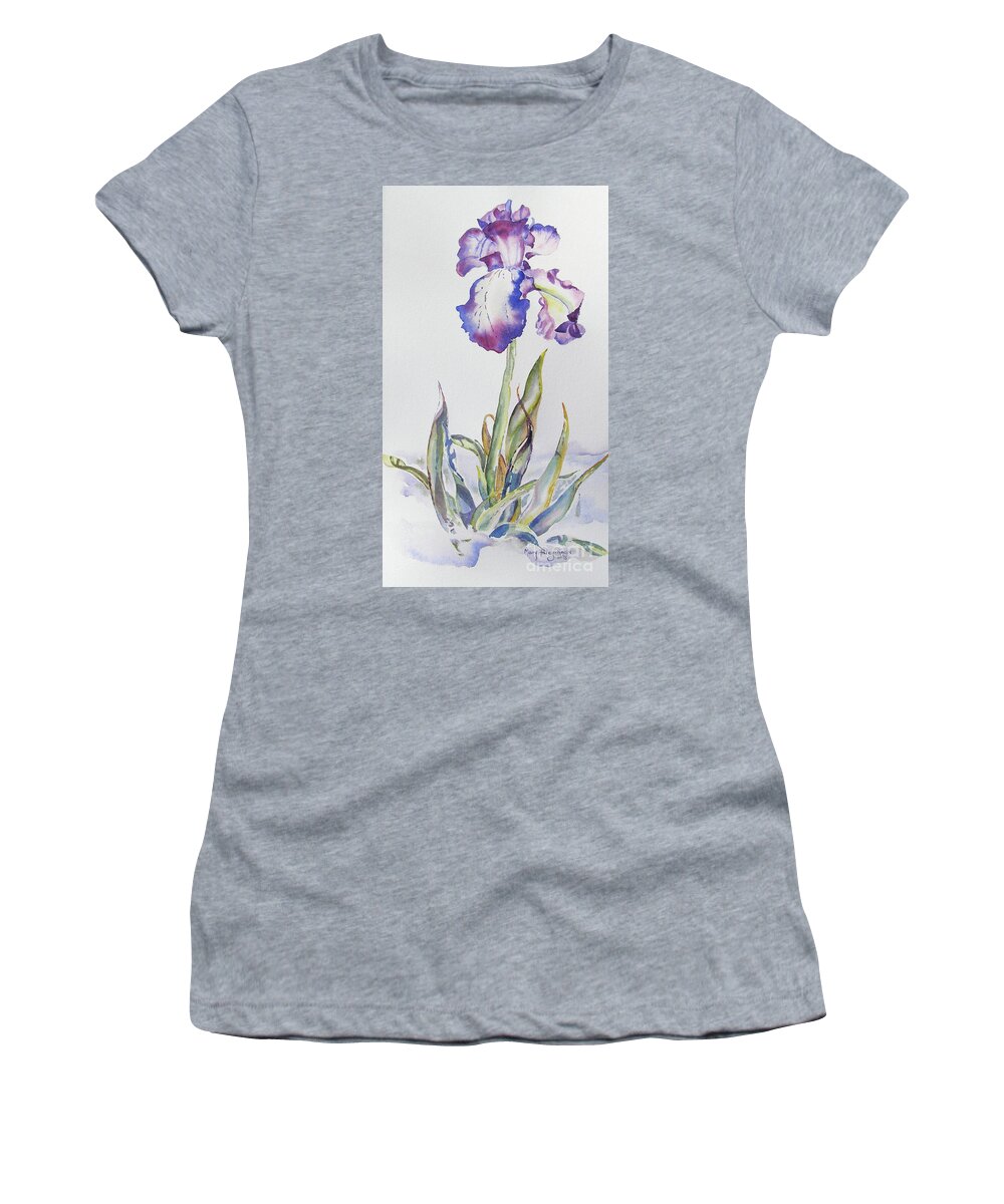 Iris Women's T-Shirt featuring the painting Iris Passion by Mary Haley-Rocks