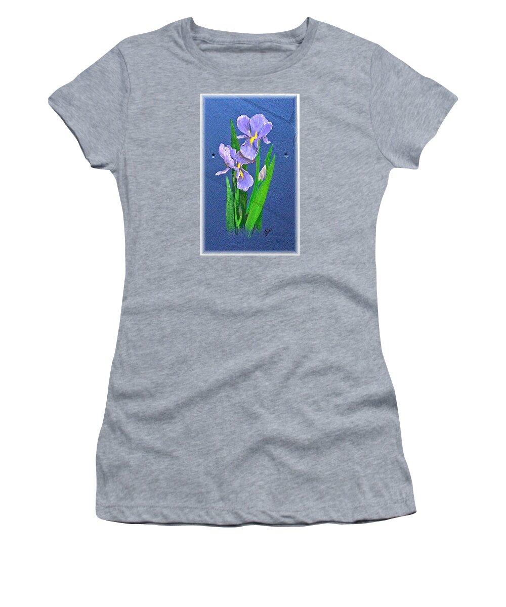 Acrylic-on-slate Women's T-Shirt featuring the painting Irises by Jim Harris