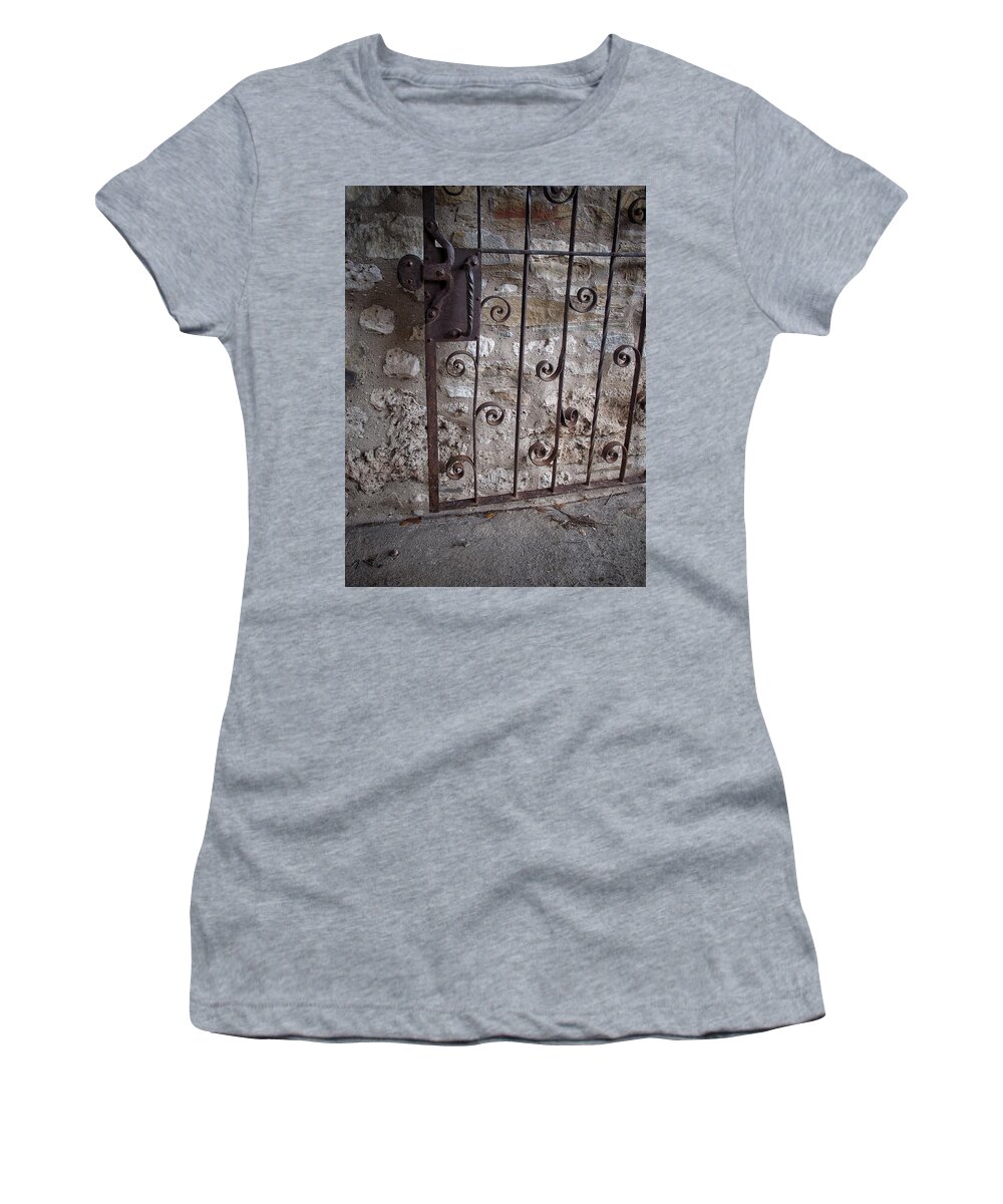 Ironwork Women's T-Shirt featuring the photograph Ironwork Door by Buck Buchanan