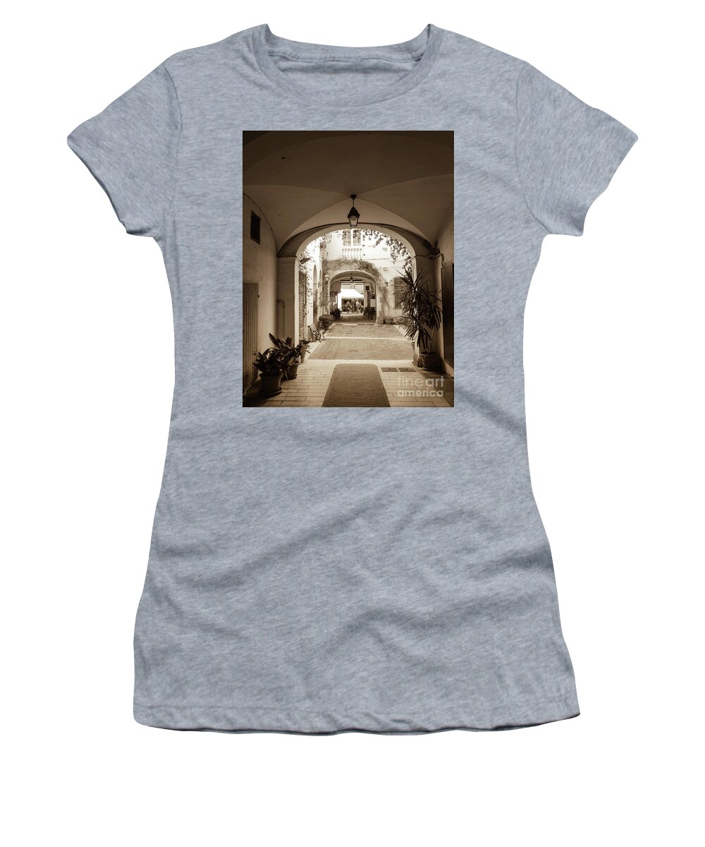 Italian Courtyard Women's T-Shirt featuring the photograph Italian Courtyard by Marina Usmanskaya