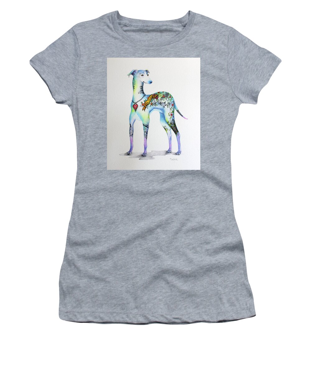 Italian Greyhound Art Women's T-Shirt featuring the mixed media Italian Greyhound Tattoo Dog by Patricia Lintner