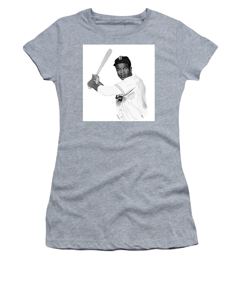 Drawing Women's T-Shirt featuring the drawing Jackie Robinson by Lee McCormick