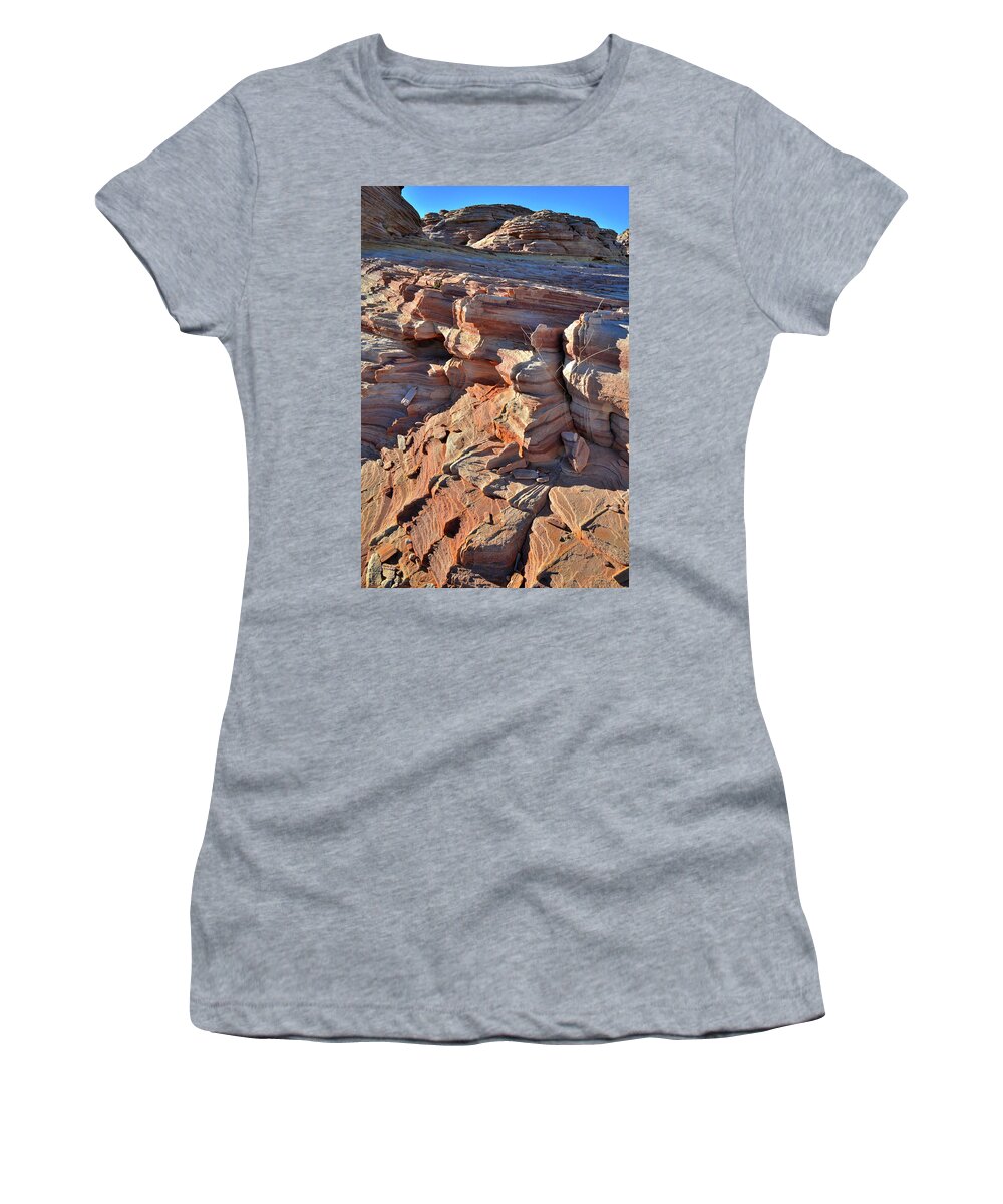 Valley Of Fire State Park Women's T-Shirt featuring the photograph Jagged Sandstone Ridges in Valley of Fire by Ray Mathis