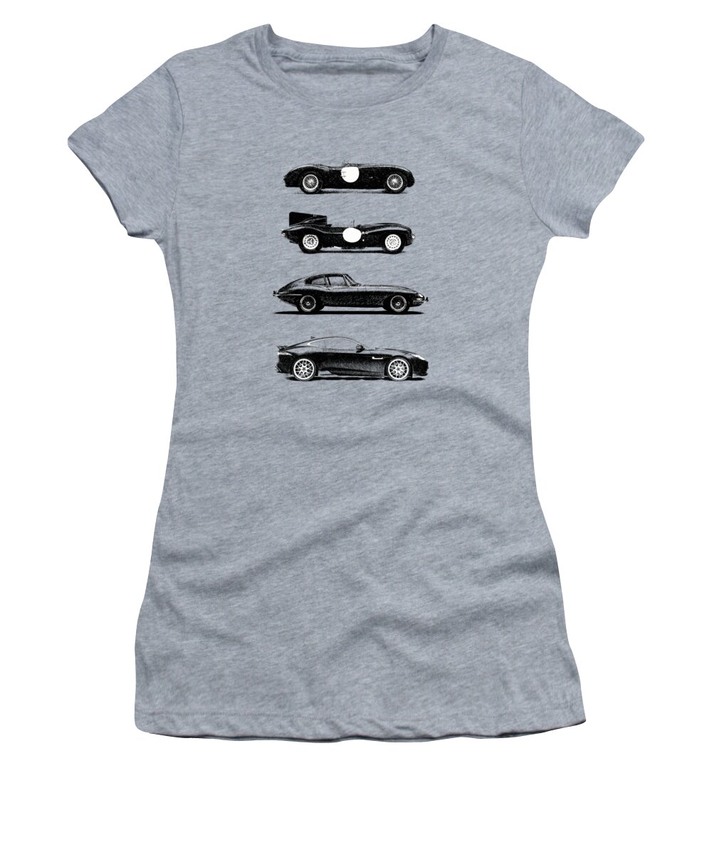 Jaguar E Type Coupe Women's T-Shirt featuring the photograph Evolution of the Cat by Mark Rogan
