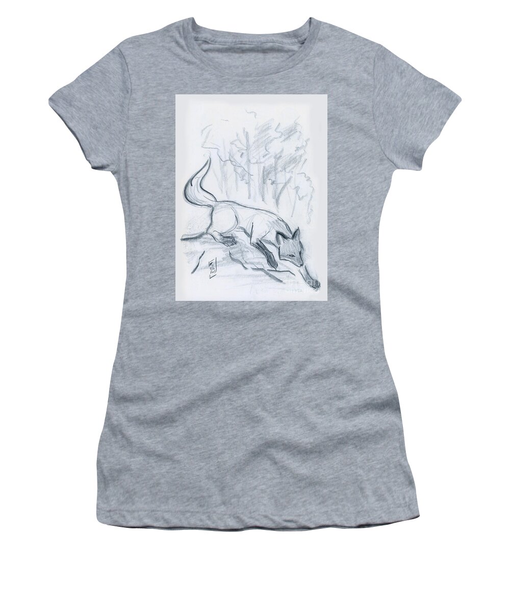 Okami Women's T-Shirt featuring the drawing Japanese Fox Sketch by Brandy Woods
