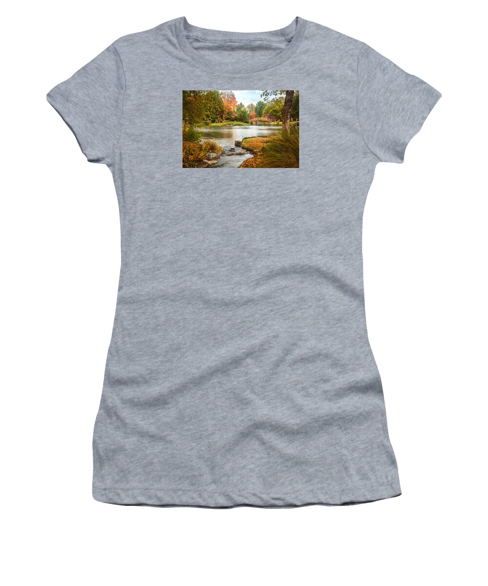 Botanical Women's T-Shirt featuring the photograph Japanese Garden Bridge Fall by David Coblitz