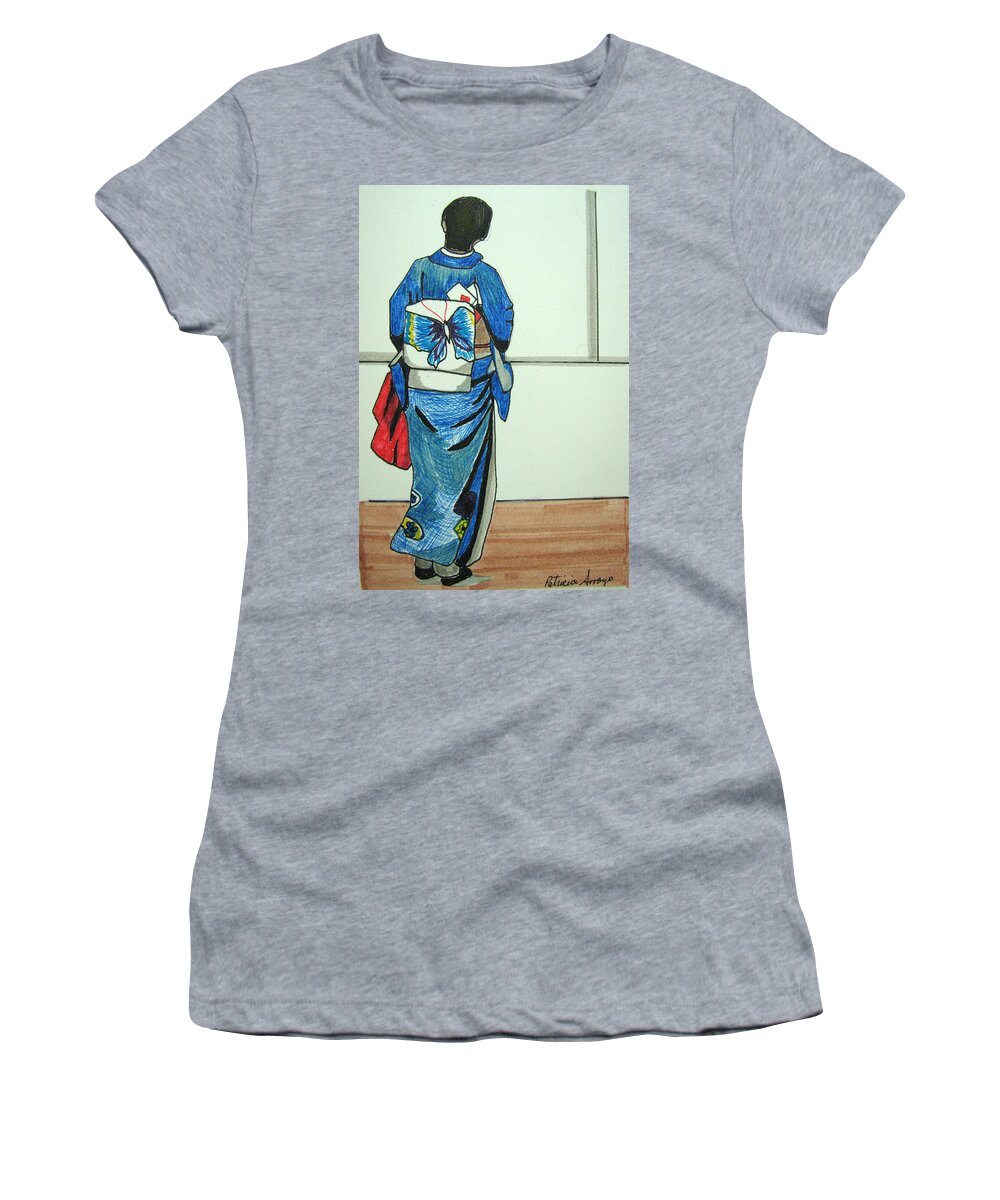 Japonese Culture Women's T-Shirt featuring the drawing Japonese Girl by Patricia Arroyo