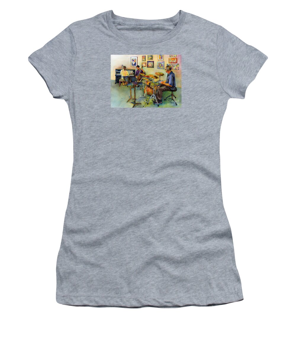 Jazz Women's T-Shirt featuring the painting Jazz at the Gallery by Hailey E Herrera