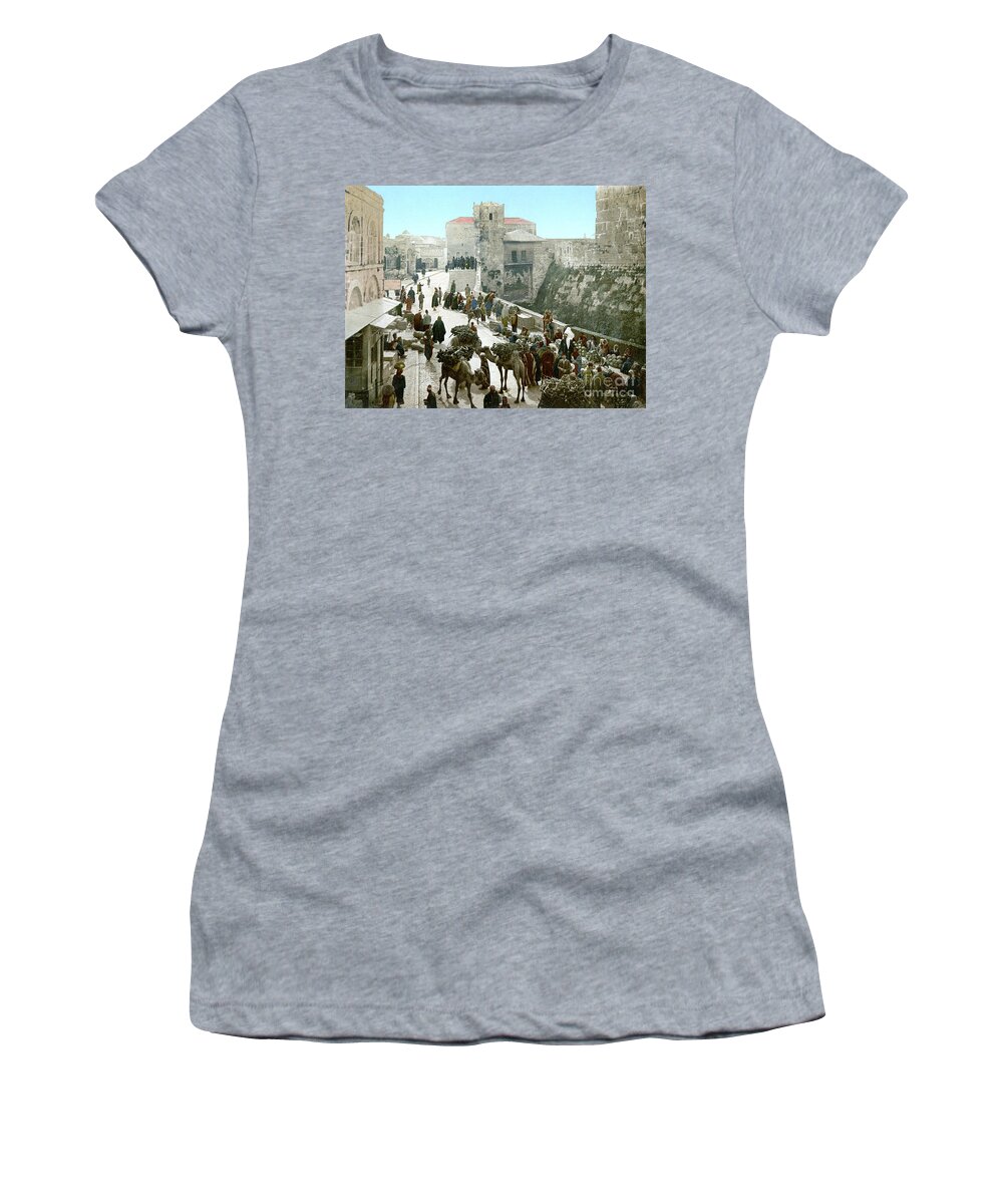 1900 Women's T-Shirt featuring the photograph JERUSALEM: BAZAAR, c1900 by Granger