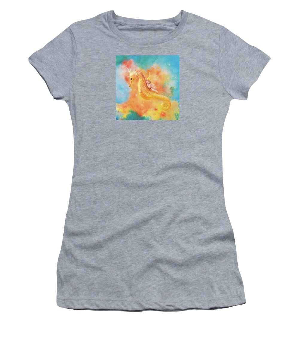 Under The Sea Women's T-Shirt featuring the photograph Jessabella riding a Seahorse by Anne Geddes