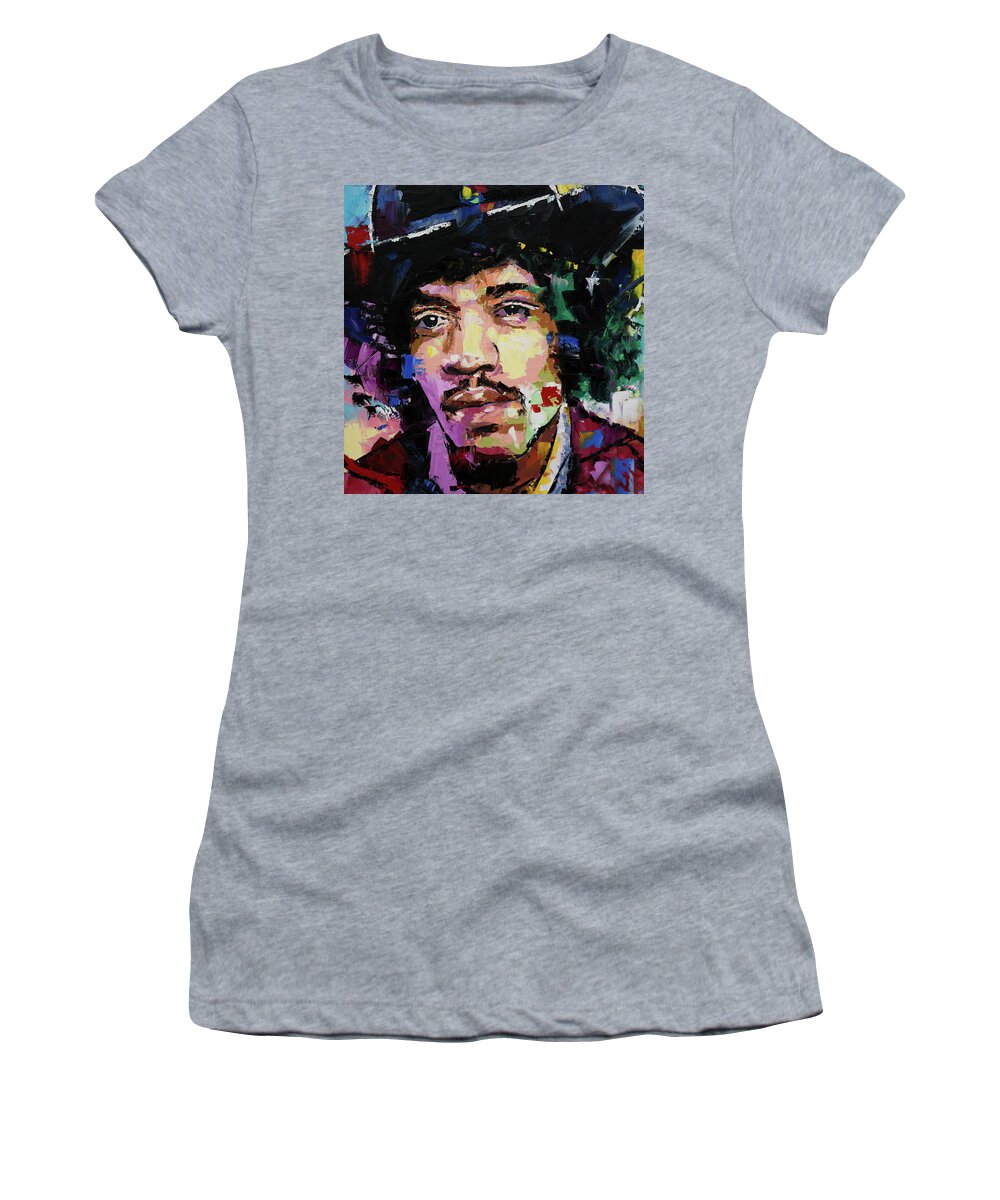 Jimi Hendrix Women's T-Shirt featuring the painting Jimi Hendrix portrait II by Richard Day